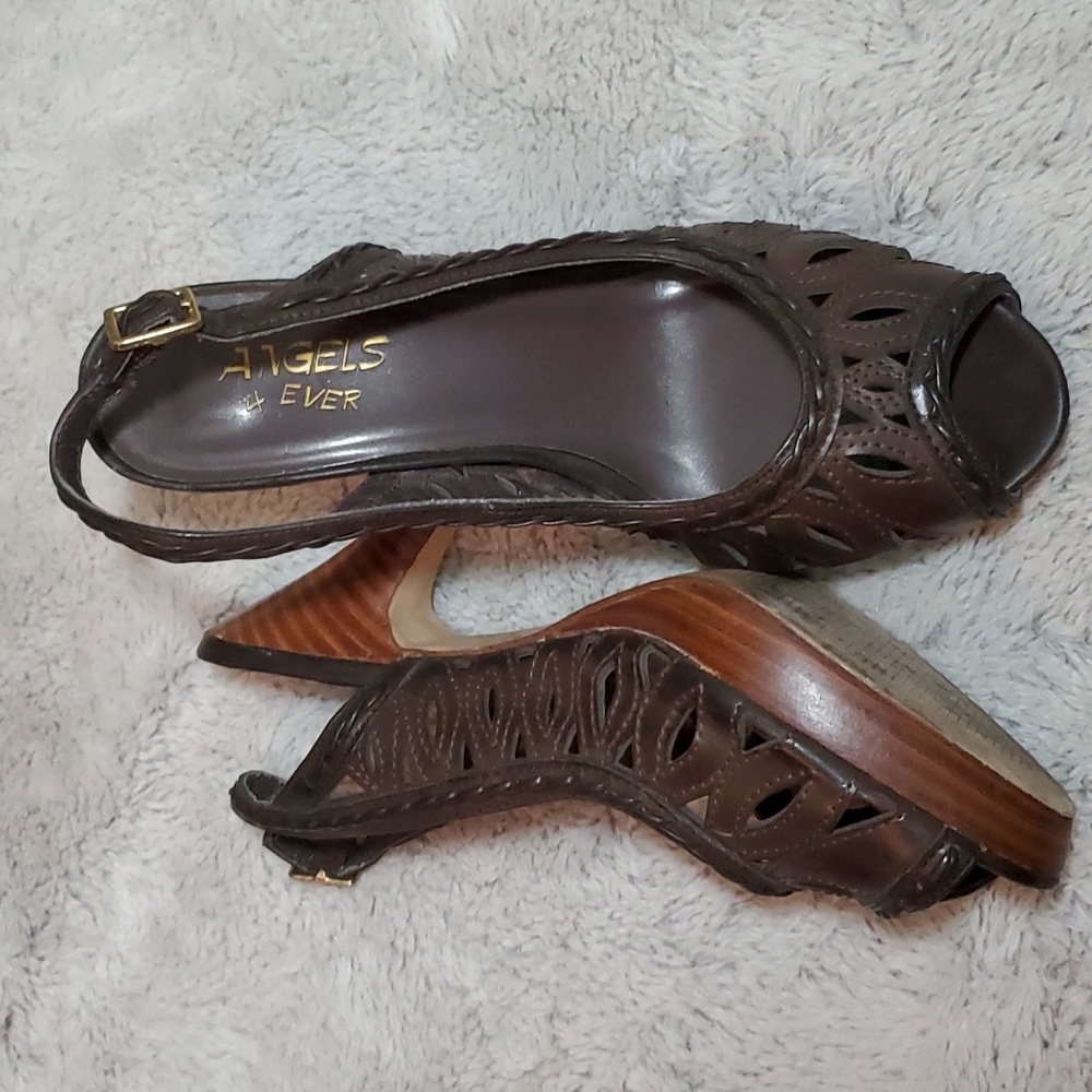 ANGELS 4 EVER Womens Faux Leather Cutout Braided Back Strap 4" Heels-VGUC-Sz 6.5